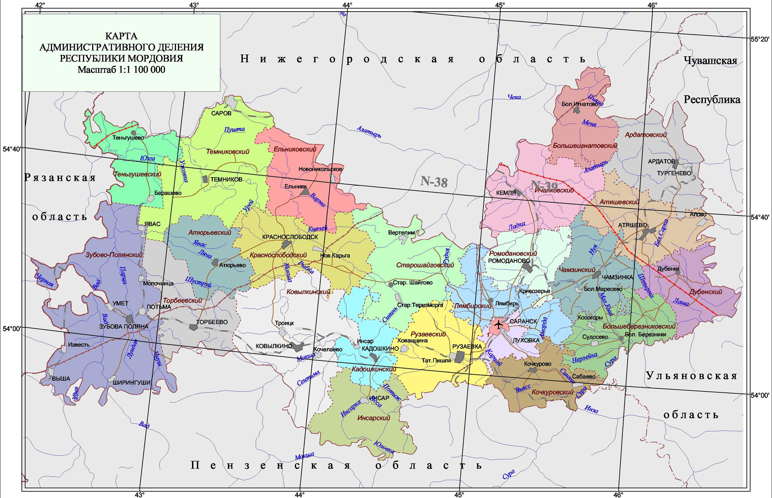 Карта Республики Мордовия